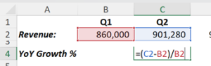 Excel Example of YoY Growth Calculation