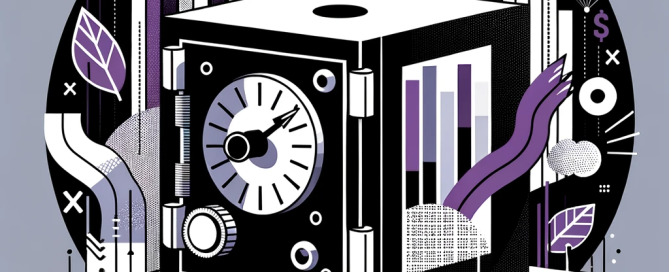 Conceptual depiction of fixed costs, showing a safe surrounded by bar graphs.