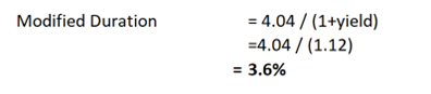 Excel example of Bond Duration calculation, converting Mcaulay Duration to modified duration