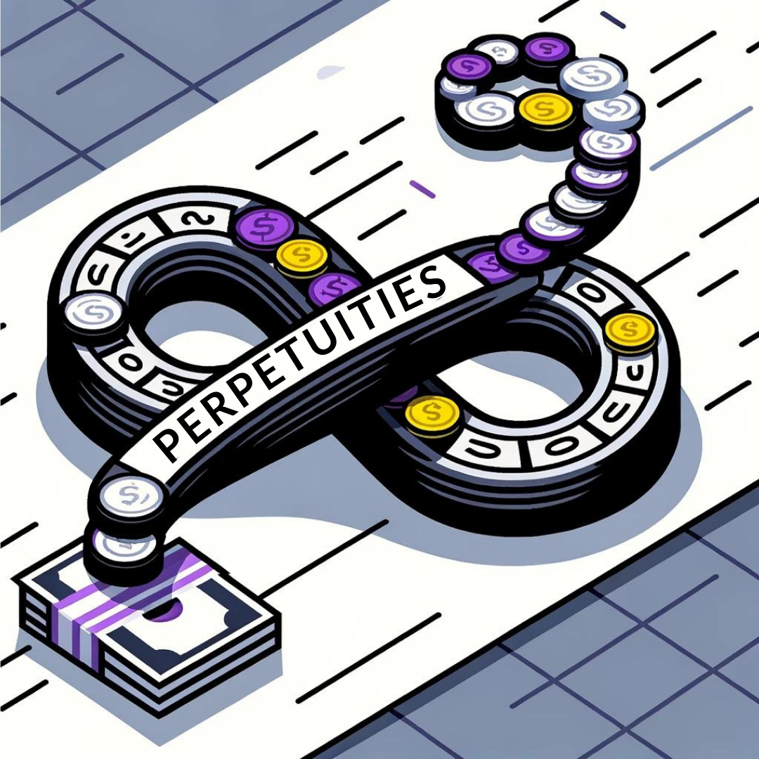 Symbolic depiction of perpetuity, showing an infinite symbol with cash