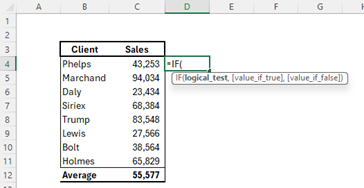 Excel screenshot showing how to write an If Function