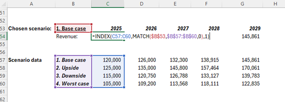 Excel screenshot of an index match function being used in place of a nested if function