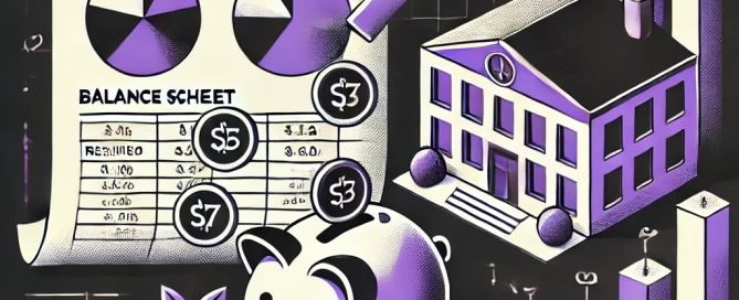 A visual representation of Retained Earnings. The image features a balance sheet with Retained Earnings highlighted a piggy bank a business building.